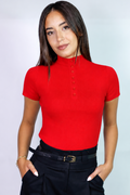 Button-Front  Short Sleeve Knit Top