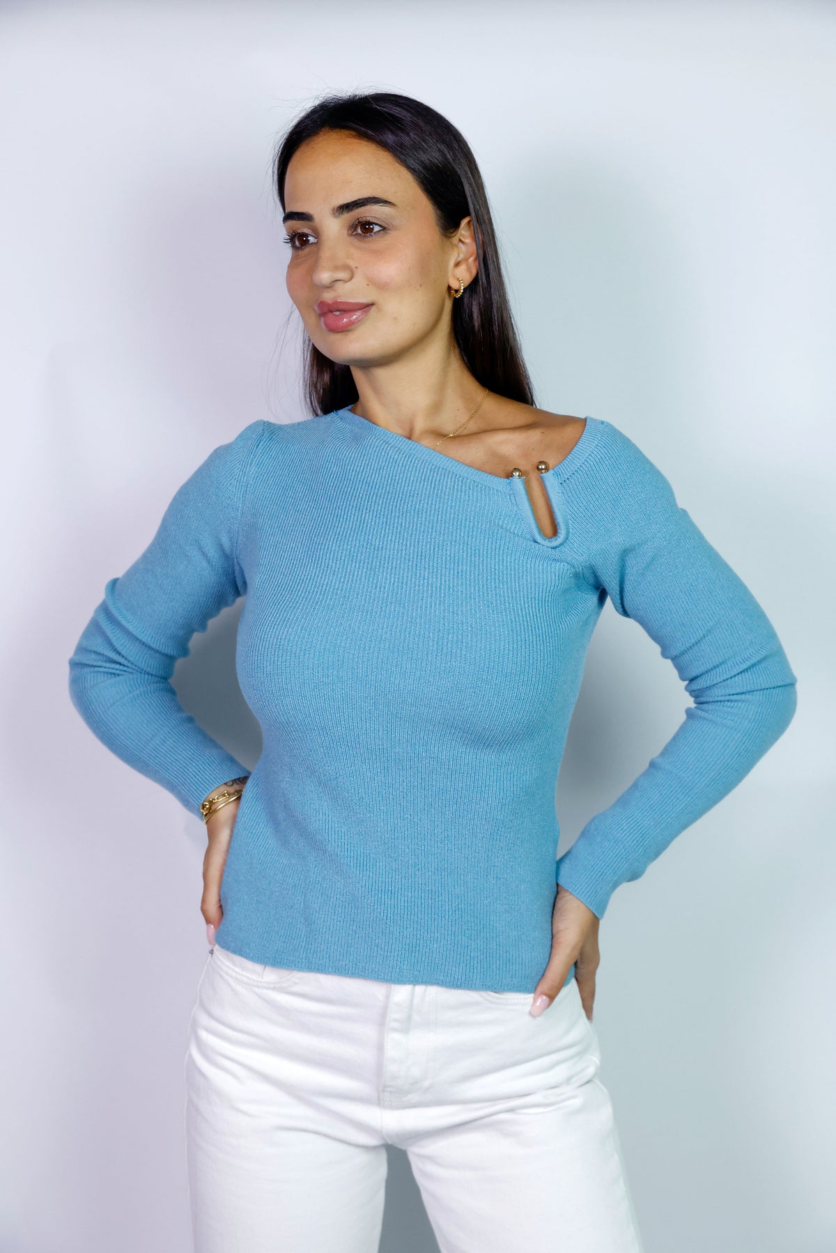 Asymmetric Shoulder Knit Sweater