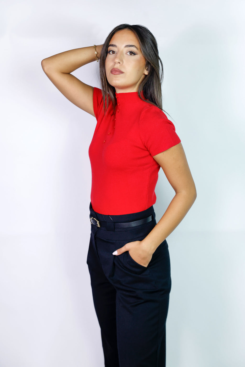 Button-Front  Short Sleeve Knit Top