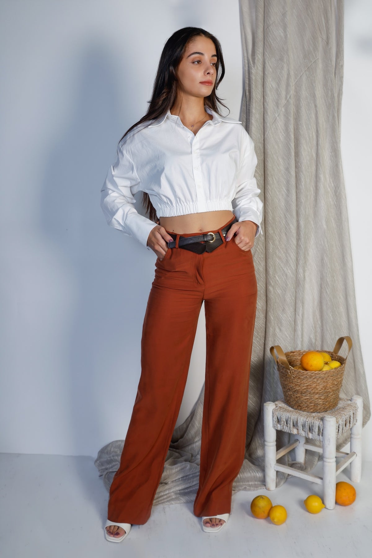 Straight-leg Belted trouser Non-Stretch