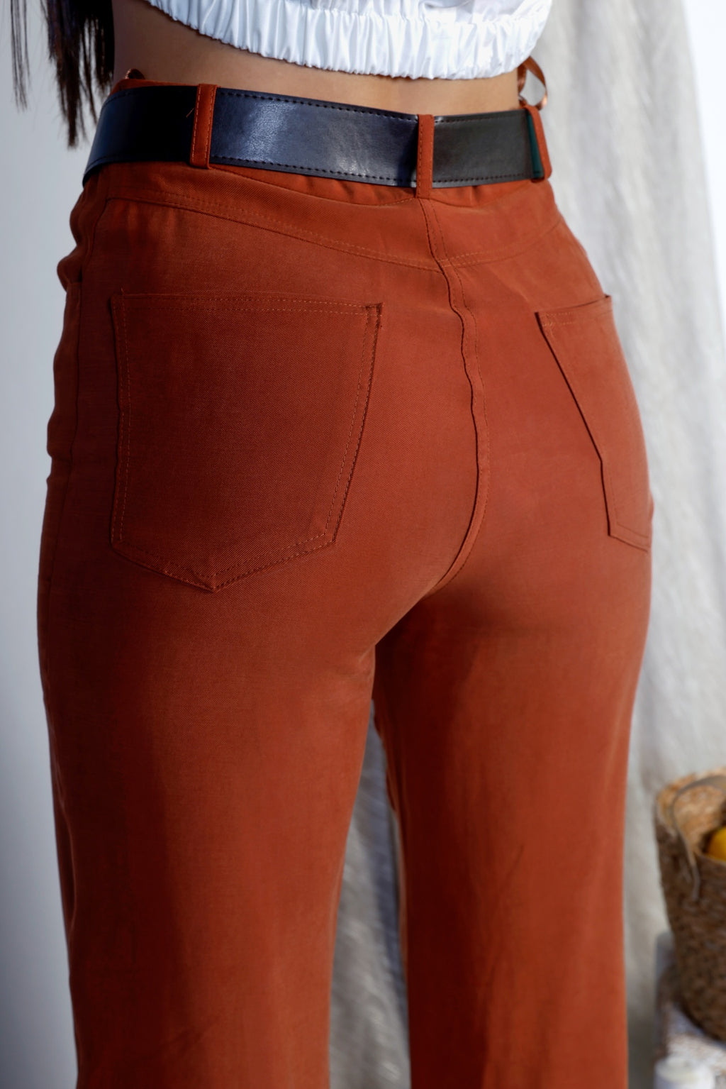 Straight-leg Belted trouser Non-Stretch