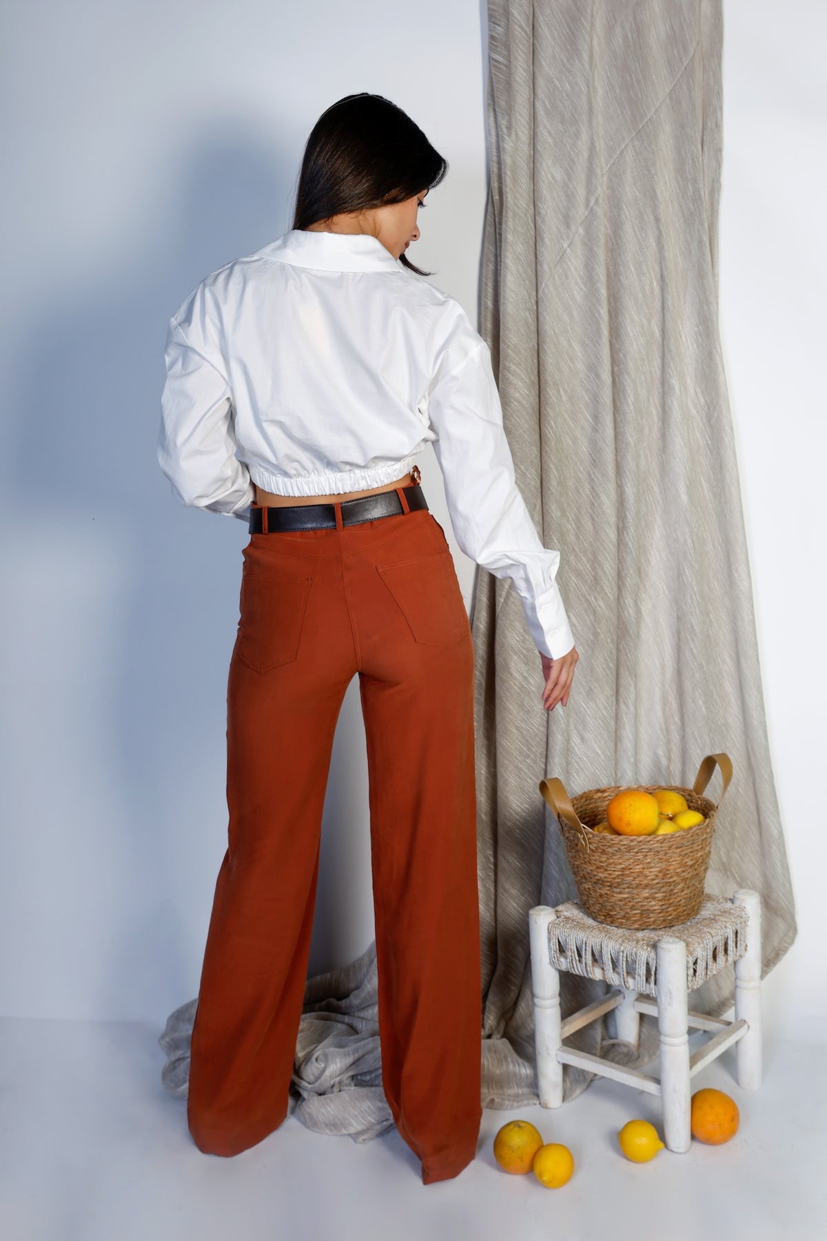 Straight-leg Belted trouser Non-Stretch