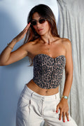 Denim Corset Top Leopard Print