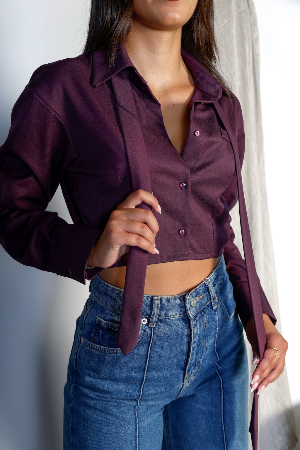 Cropped Shirt With Detachable Tie