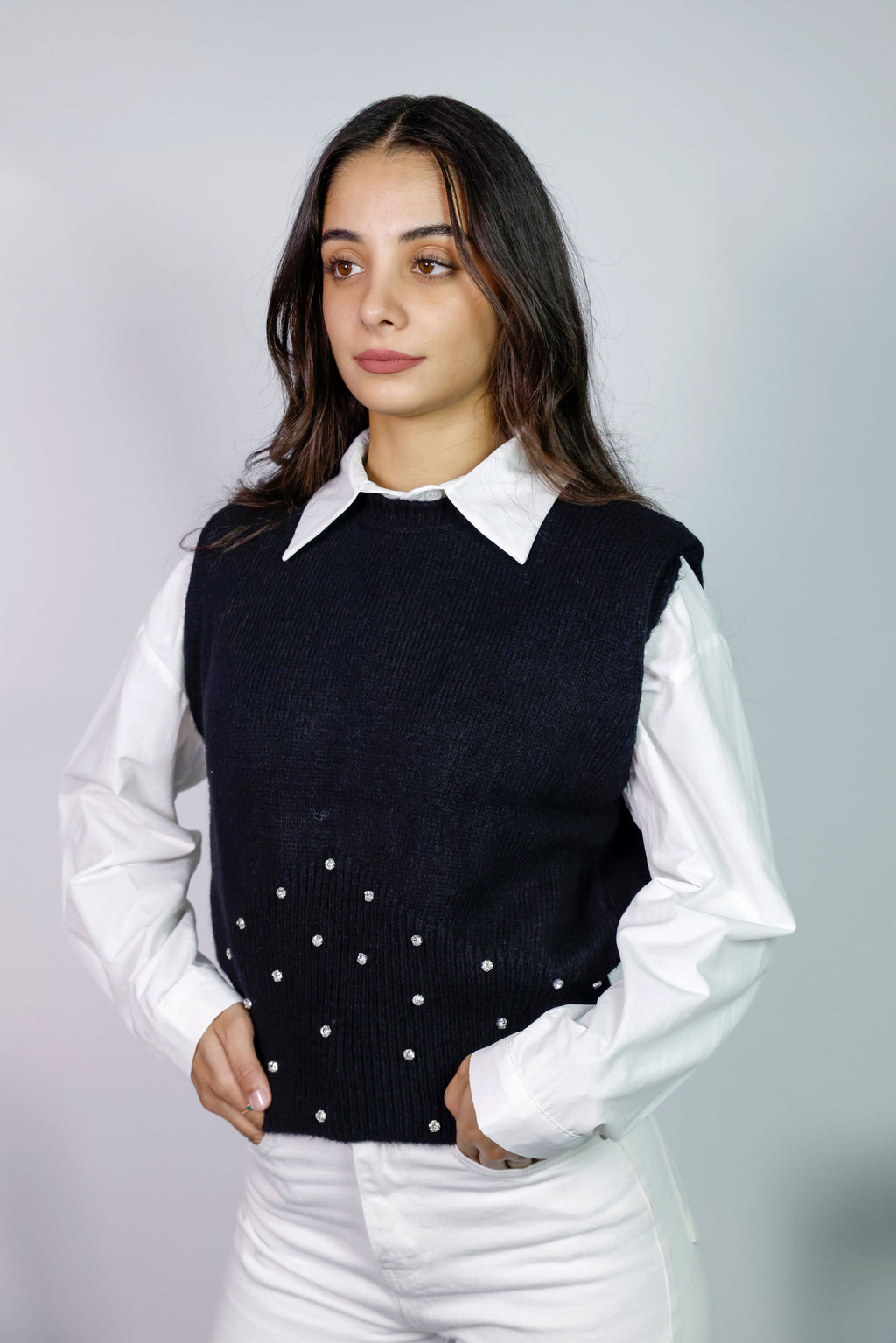 Rhinestone-embellished knit sweater vest