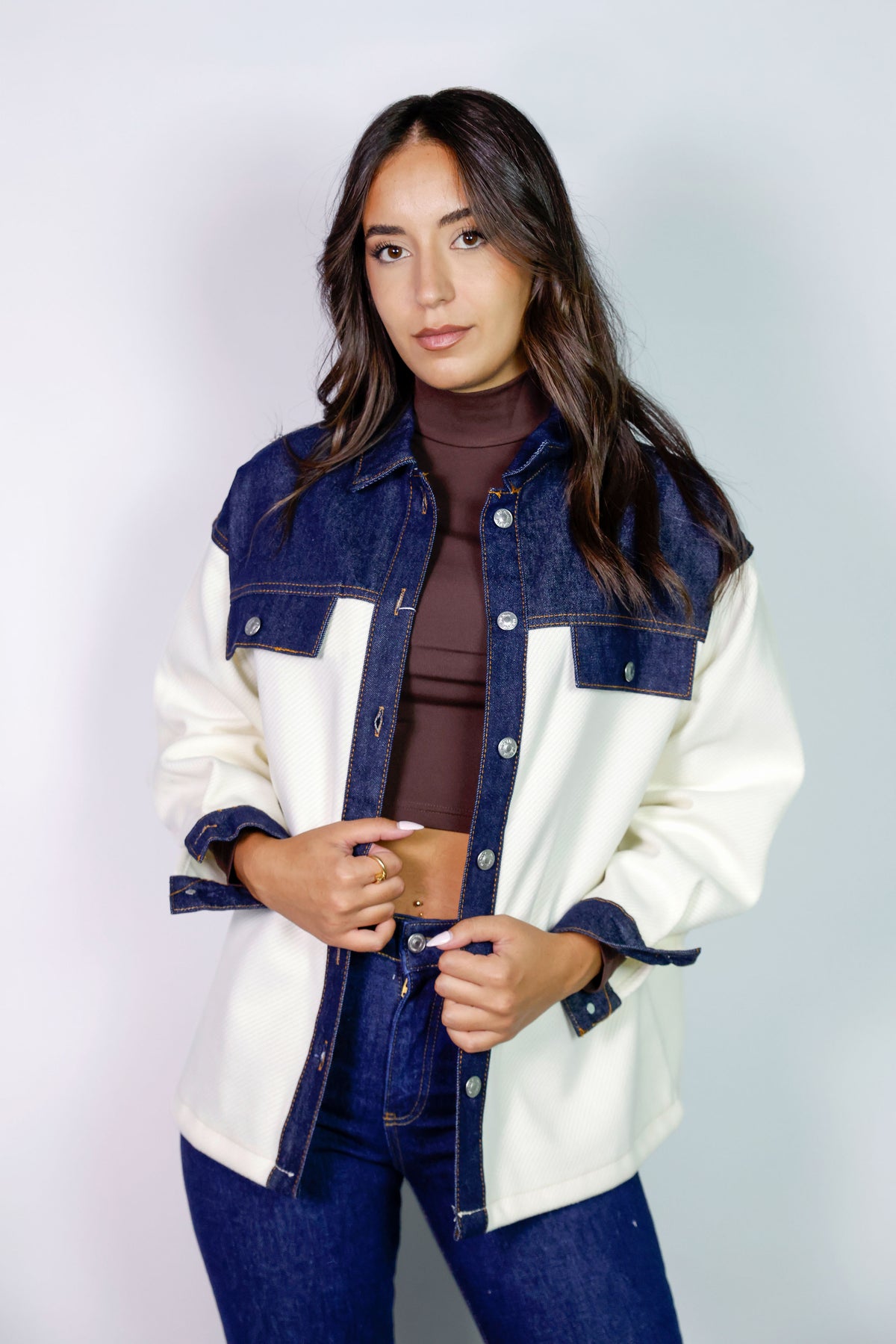 LA CONTRAST DENIM SHACKET