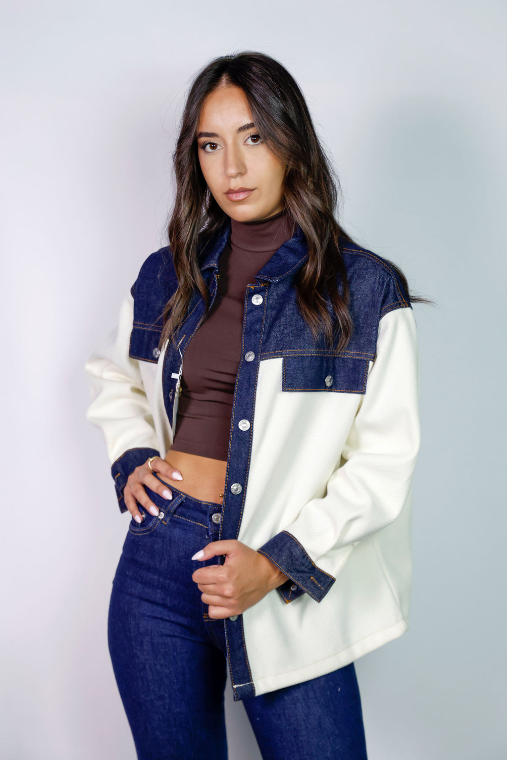 LA CONTRAST DENIM SHACKET