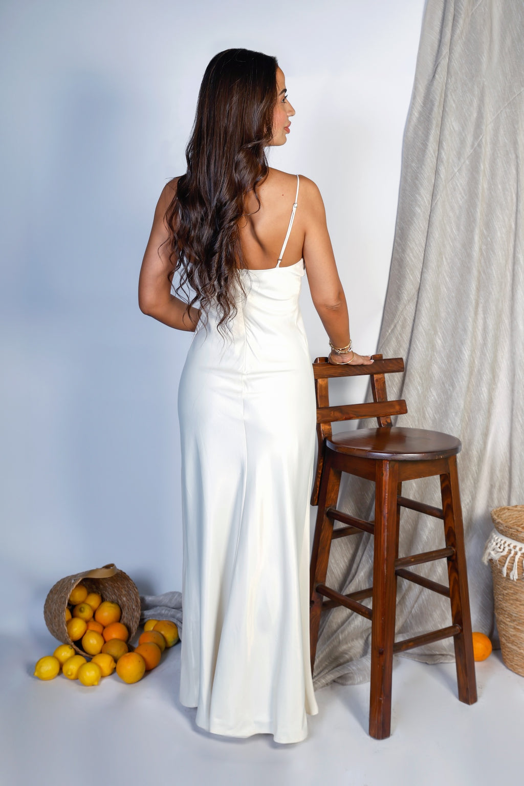 Satin Maxi Dress with Deep V Neck
