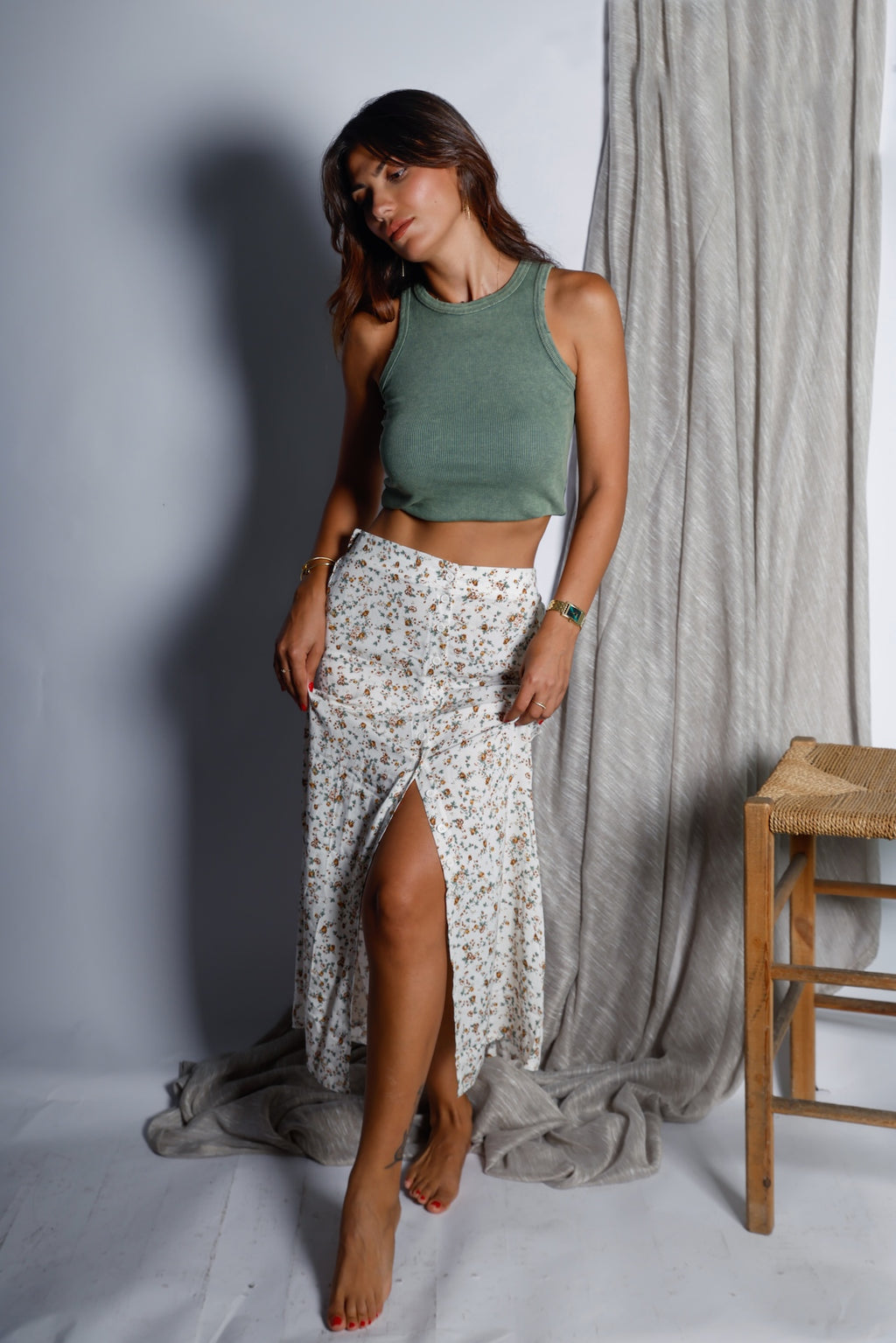 Bohemian Long Skirt With Light Buttons
