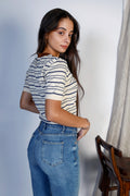 Short Sleeve Striped Knit Top