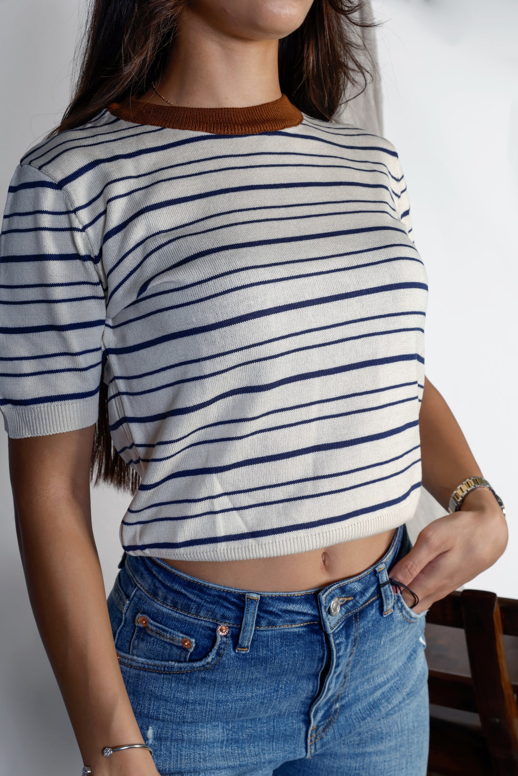 Short Sleeve Striped Knit Top