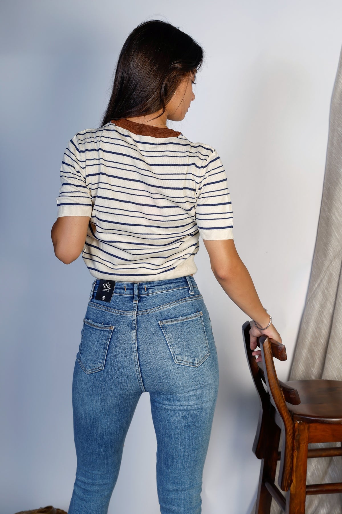 Short Sleeve Striped Knit Top