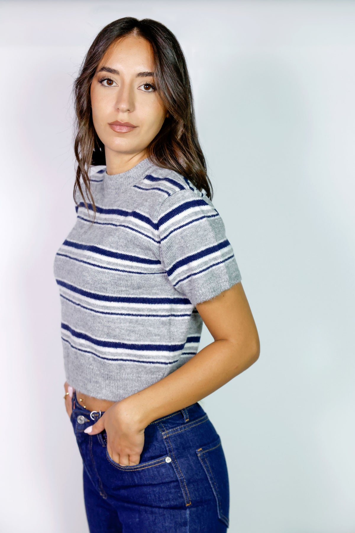 Striped Knit Short Sleeve Top