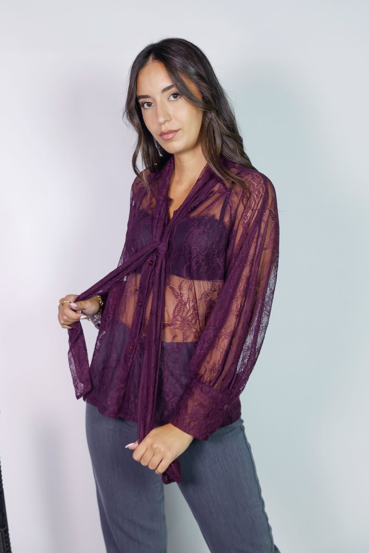 Sheer Lace Button-up