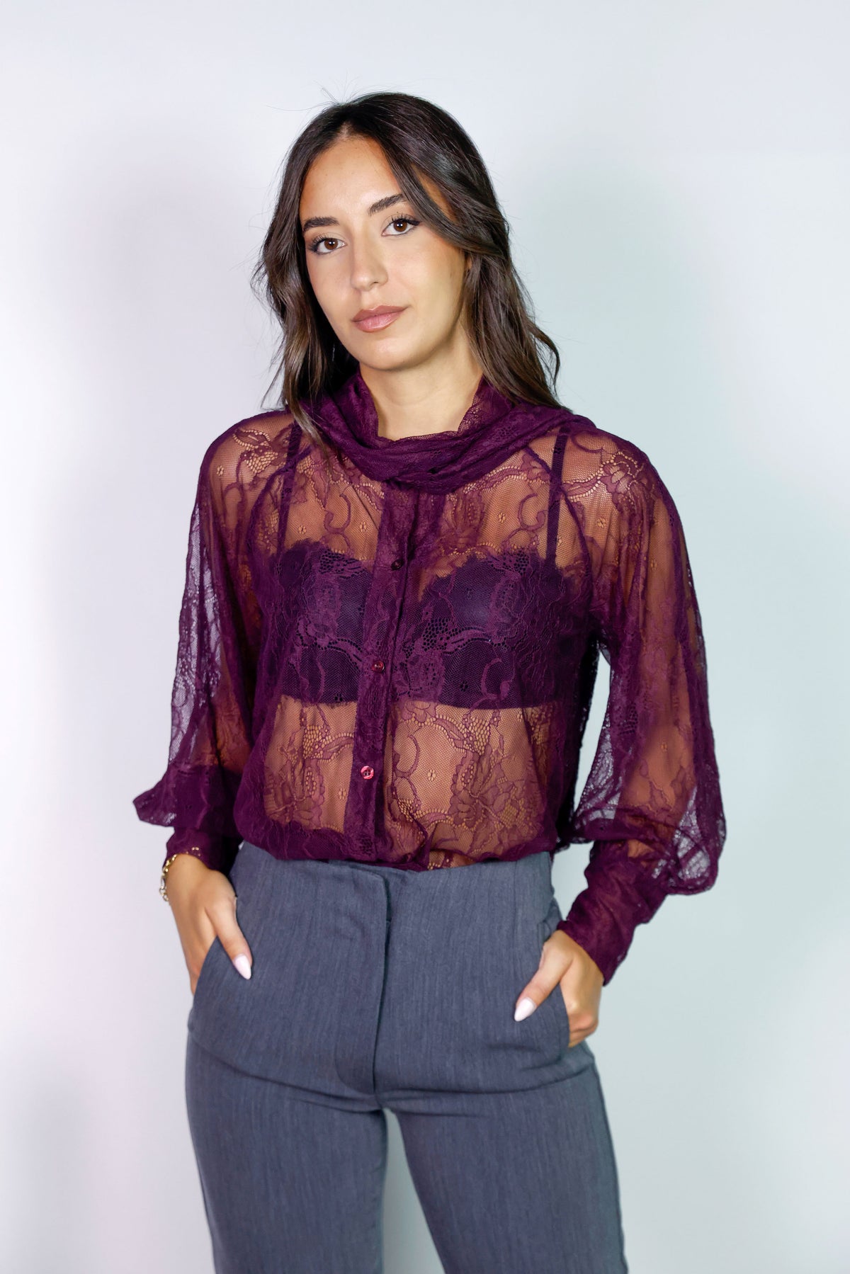 Sheer Lace Button-up