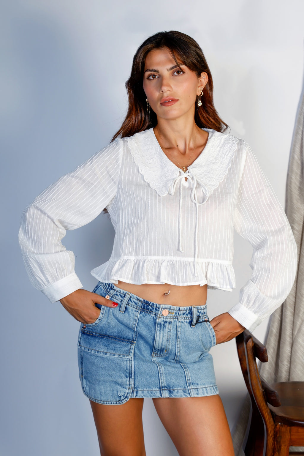 Peter Pan Collar Bow Tie Chiffon Blouse