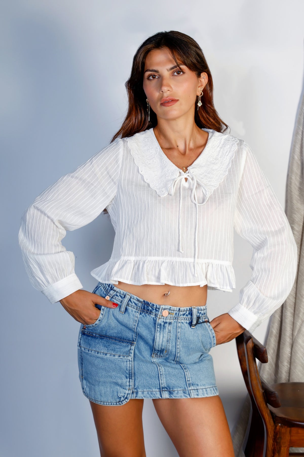 Peter Pan Collar Bow Tie Chiffon Blouse